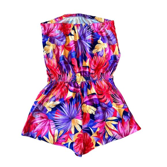 Vintage Granada Vibrant Tropical Palm Leaf Strapless Romper M - Picture 6 of 7